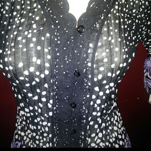 Christopher & Banks Polk Dot Floral Crinkle Blouse - Picture 2 of 4